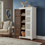 Mango Wood Hand-Carved Tall Storage Cabinet With White Finish - Image 7