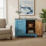 Mango Wood Blue Boho Cabinet Sideboard For Storage - Image 7