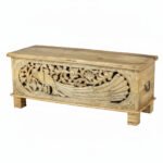Mango Wood Natural Blanket Chest With Peacock Carving - Image 7