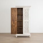 Mango Wood Hand-Carved Tall Storage Cabinet With White Finish - Image 10