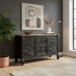 Mango Wood Hand-Carved Sideboard With Black Finish - Image 2
