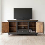 Mango Wood Hand-Carved Media Storage Unit With Brass Detailing - Image 5