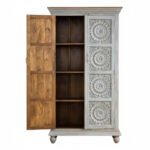 Mango Wood Hand-Carved Tall Storage Cabinet With Grey Finish - Image 9