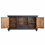 Mango Wood Hand-Carved Media Storage Unit With Brass Detailing - Image 8