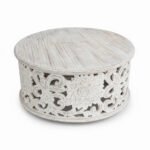 Mango Wood Center Coffee Table With Floral Carving - Image 5