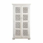Mango Wood Hand-Carved Tall Storage Cabinet With White Finish - Image 8