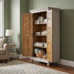 Mango Wood Hand-Carved Tall Storage Cabinet With Grey Finish - Image 9
