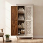 Mango Wood Hand-Carved Tall Storage Cabinet With White Finish - Image 5