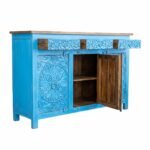 Mango Wood Indian Blue Sideboard With Mandala Carving - Image 8
