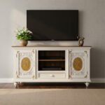 Mango Wood Hand-Carved Media Console With Brass Detailing - Image 2