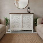 Mango Wood Carved Cabinet Sideboard For Storage