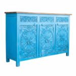 Mango Wood Indian Blue Sideboard With Mandala Carving - Image 9