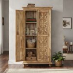 Mango Wood Hand-Carved Tall Storage Cabinet For Modern Home - Image 9