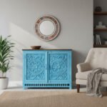 Mango Wood Blue Boho Cabinet Sideboard For Storage - Image 2