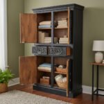 Mango Wood Hand-Carved Tall Storage Cabinet With Black Finish - Image 7