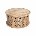 Mango Wood Natural Coffee Table With Floral Carving - Image 6