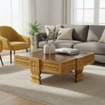 Mango Wood Chakki Coffee Table With Brass Detailing - Image 3