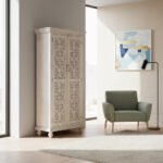 Mango Wood Hand-Carved Tall Storage Cabinet With White Finish - Image 3