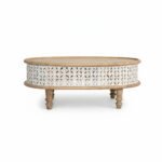 Mango Wood Centerpiece Oval Coffee Table With Lattice Carving - Image 5