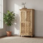 Mango Wood Hand-Carved Tall Storage Cabinet For Modern Home - Image 2