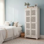 Mango Wood Hand-Carved Tall Storage Cabinet With White Finish - Image 4
