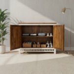 Mango Wood Carved Cabinet Sideboard For Storage - Image 4