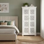 Mango Wood Hand-Carved Tall Storage Cabinet With White Finish - Image 2