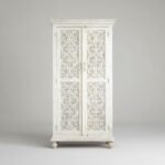 Mango Wood Hand-Carved Tall Storage Cabinet With White Finish - Image 7