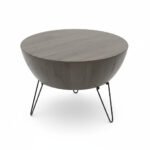 Mango Wood Charcoal Finish Drum Coffee Table With Metal Stand - Image 10