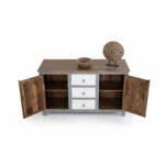 Mango Wood Indian Grey Drawer Sideboard For Storage Solution - Image 4