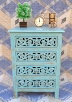 Mango Wood Hand-Carved Four Drawer Chest Table For Living Room Storage - Image 7