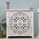 Carved Solid Wood Cabinet Buffet 90X43X90 CM White - Image 5