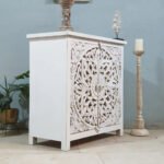 Carved Solid Wood Cabinet Buffet 90X43X90 CM White - Image 8