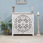 Carved Solid Wood Cabinet Buffet 90X43X90 CM White - Image 2