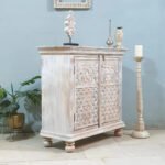 Style Carved Solid Wood Cabinet Buffet Whitewash - Image 4