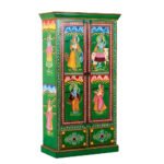 Radha Krishna Wooden Handpainted Cupboard Almirah - Image 3
