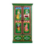 Radha Krishna Wooden Handpainted Cupboard Almirah - Image 4