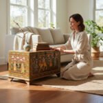 Mango Wood Blanket Chest With Indian Flok Art Painted - Image 8
