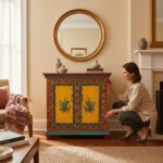 Hand-Painted Mango Wood Indian Bedside Cabinet For Bedroom Storage