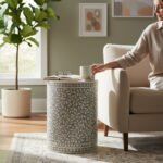 Mango Wood Bone Inlay Boho Side Table For Living Room Decor - Image 2