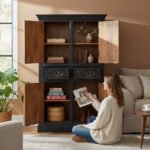 Mango Wood Hand-Carved Tall Storage Cabinet With Black Finish - Image 8