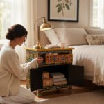Mango Wood Painted Bedside Table For Storage Solution - Image 6
