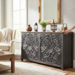 Mango Wood Ethnic Mandala Carved Sideboard For Storage - Image 5