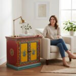 Hand-Painted Mango Wood Indian Bedside Cabinet For Bedroom Storage - Image 13