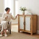 Mango Wood Handcrafted Console Cabinet With One Storage Shelf - Image 2