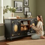 Mango Wood Hand-Carved Media Storage Unit With Brass Detailing - Image 4