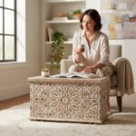 Wooden Carved Trunk Box, Indian Accent Trunk Coffee Table, Blanket Storage Trunk Box - Image 5