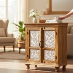 Mango Wood Hand-Carved Cabinet For Utility Storage
