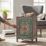 Mango Wood Hand-Painted Bedside Table For Living Room - Image 5