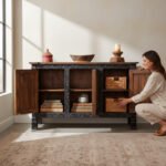 Mango Wood Hand-Carved Sideboard With Black Finish - Image 6